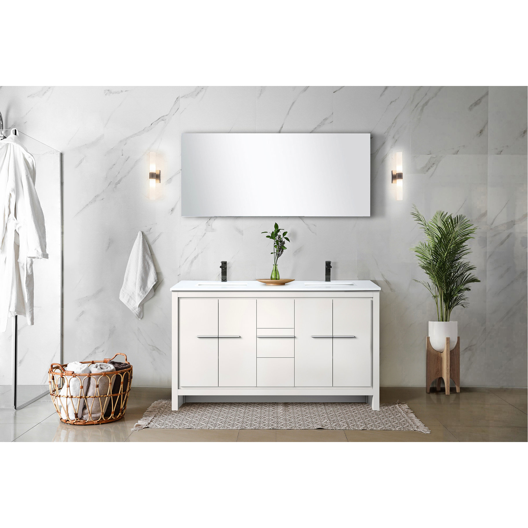 Scratching Impression Hokku Designs Double Bath Vanity With White Quartz Countertop, Metal ...