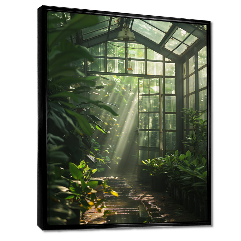Green Greenhouse Serenity Sanctuary - Art mural de serre, Cadre flottant noir, bois massif, H 24 po x l 32 po