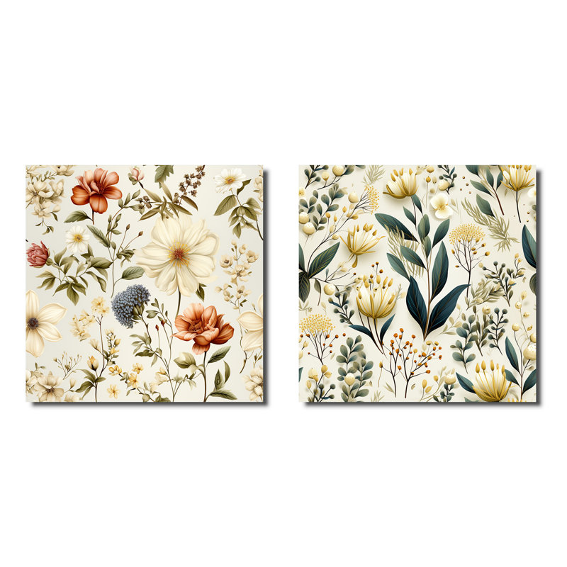 Gemmill - Ensemble de 2 collages floraux carrés, H 16 po x l 33 po, Toile tendue