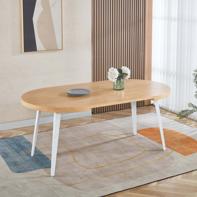 Extendable Dining and Office Table with Metal Legs, MDF Top, and Oak Finish, Perfect for Versatile Use and Space Efficiency.