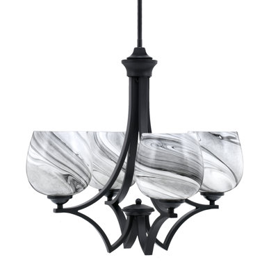 Zilo 4 Light Uplight Chandelier Shown With 6" Onyx Swirl Glass