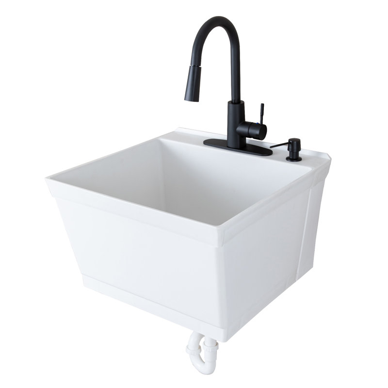 23'' L x 24'' W Wall Laundry Sink with Faucet, White