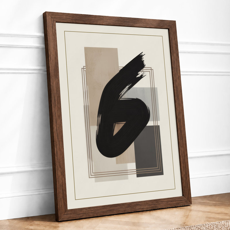 Curved Form and Geometry Minimalist - Framed Print, A4 - 29.7 x 21.0 cm, Walnut