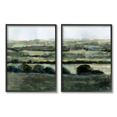 «Deep Green Countryside Hills Abstract Landscape» par Victoria Barnes, ensemble de 2 reproductions d'art sur toiles