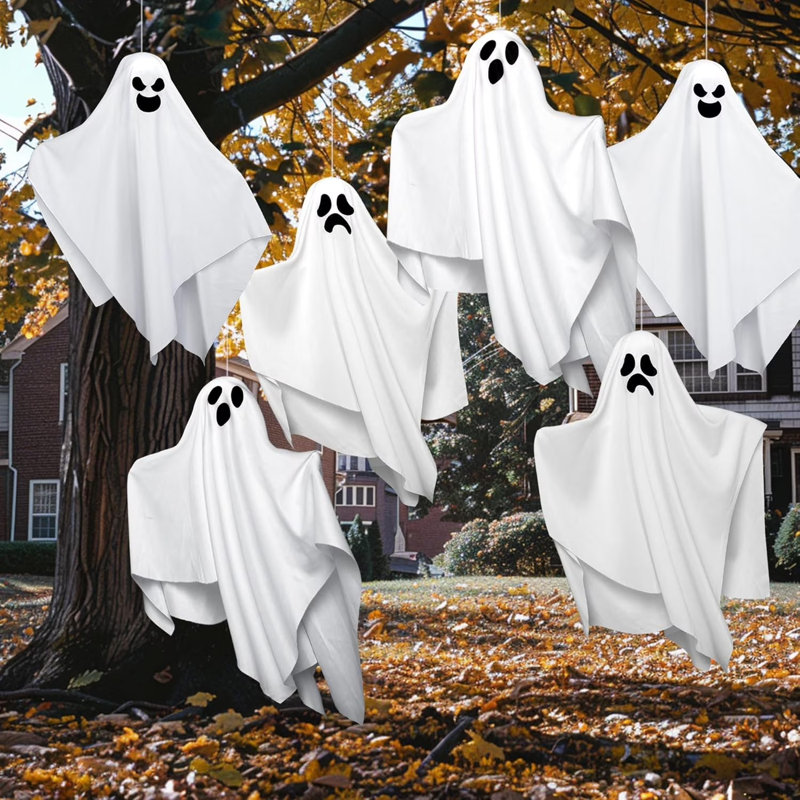 6Pcs 19.6” Halloween Hanging Ghost, White