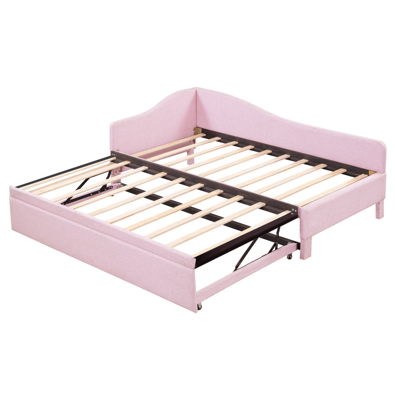 Twin Size Upholstered L-Shaped Upholstered Daybed, Pink