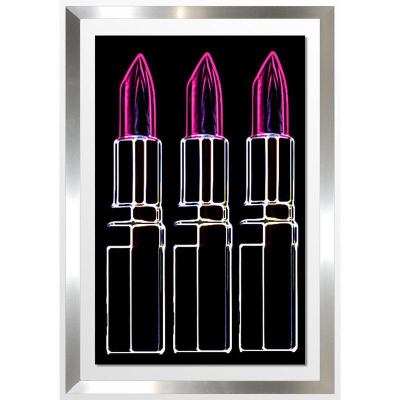 «Neon Rouge à lèvres», impression, H 39,5 po x l 27,5 po x P 0,75 po, Encadrement argenté