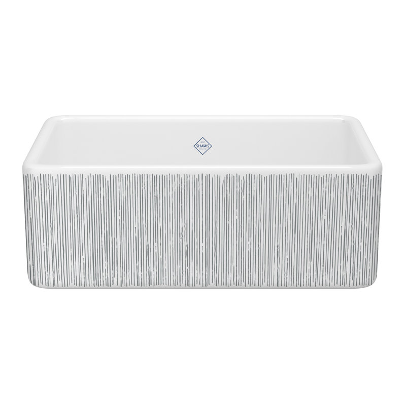 Shaws 30" Single Bowl Farmhouse Apron Front Fireclay Kitchen Sink, Lines Silver