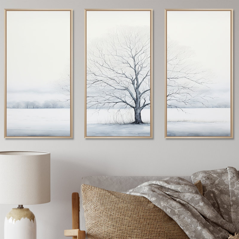 Winters Tree Minimalisme II - Ensemble de décoration murale arbre, H 40 po x l 60 po x P 1 po, Cadre naturel flottant
