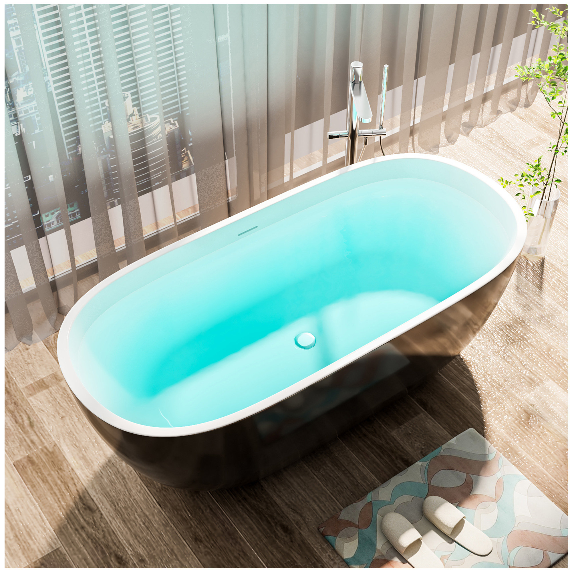 Vinura 66.9'' x 29.5'' Freestanding Soaking Solid Surface Bathtub