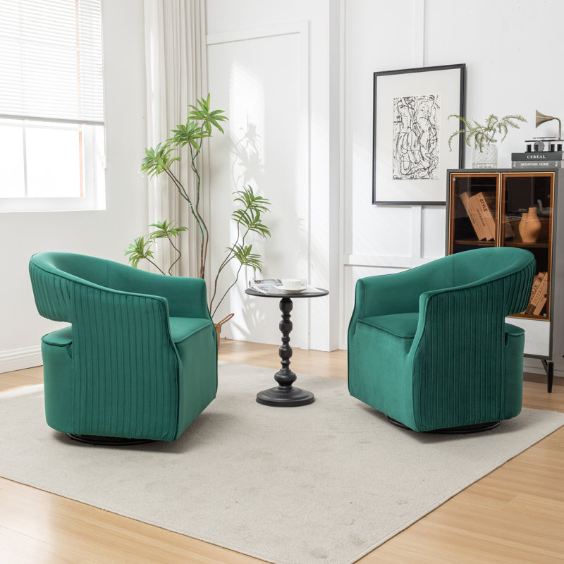 Fumiyo Velvet Swivel Barrel Chair, Dark Green