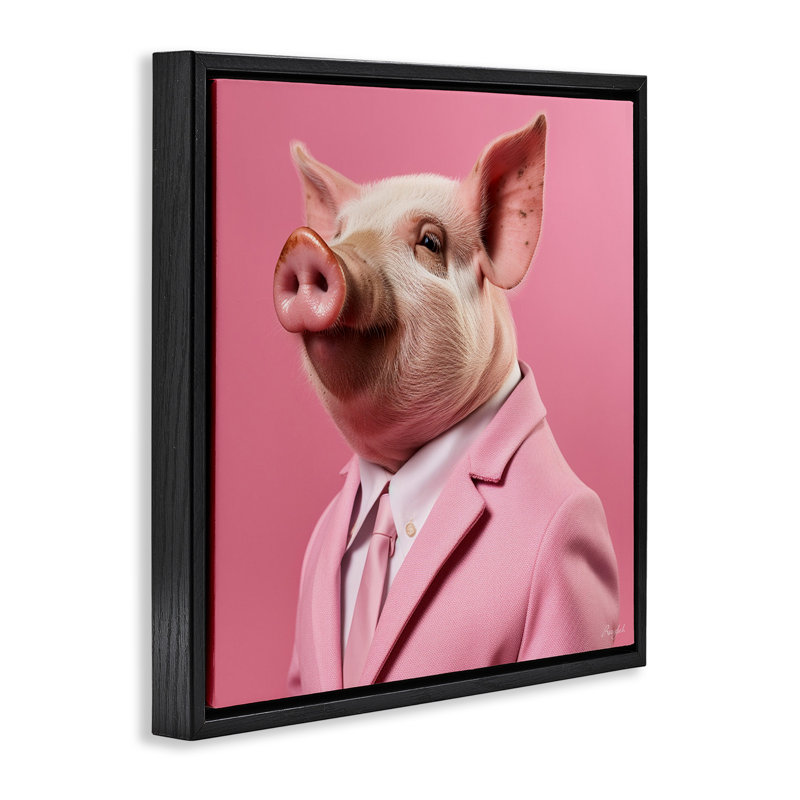 Mode cochon rose, Cadre flottant noir de jais, H 18 po x l 18 po