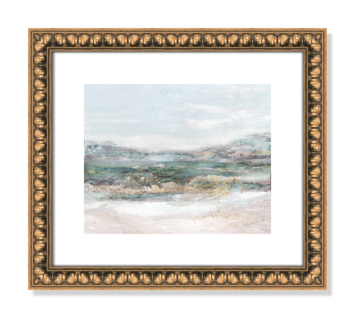Lori "Dazzling" Painting by Matina Theodosiou, 13" H x 15" W x 1.125" D, Gold Bead Framed Paper, White
