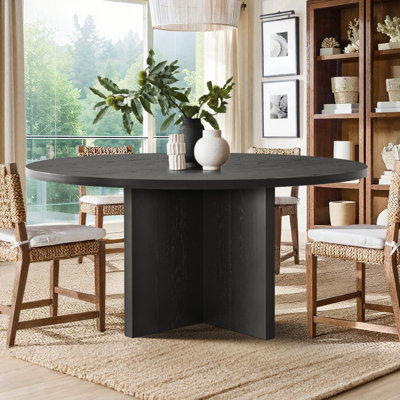 60 Inch White Oak Veneer Round Pedestal Dining Table