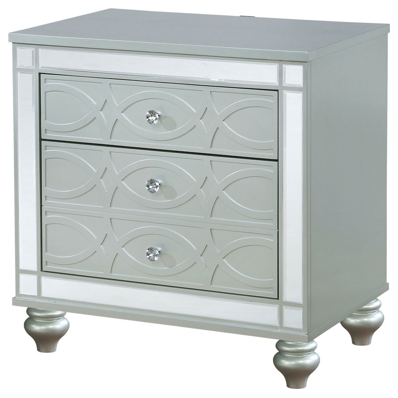 Table de chevet 2 tiroirs argent métallique, Gris