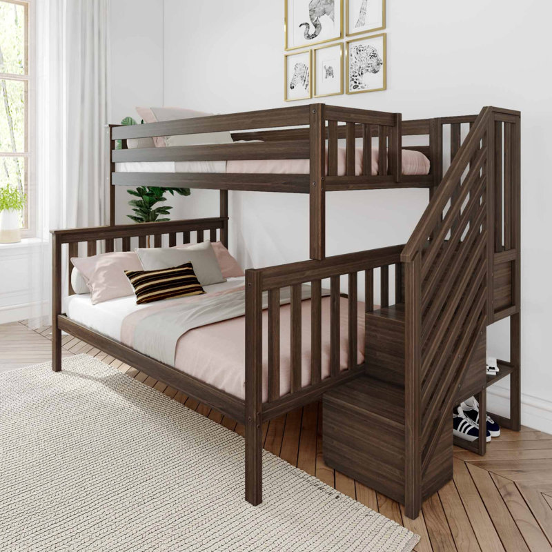 Aileana Kids Twin over Full Bunk with Staircase, Walnut