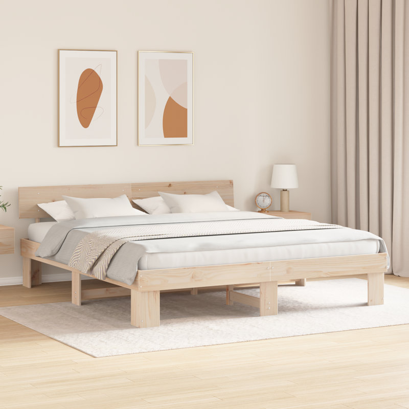 Bed Frame with Headboard Solid Pine Wood, Brown