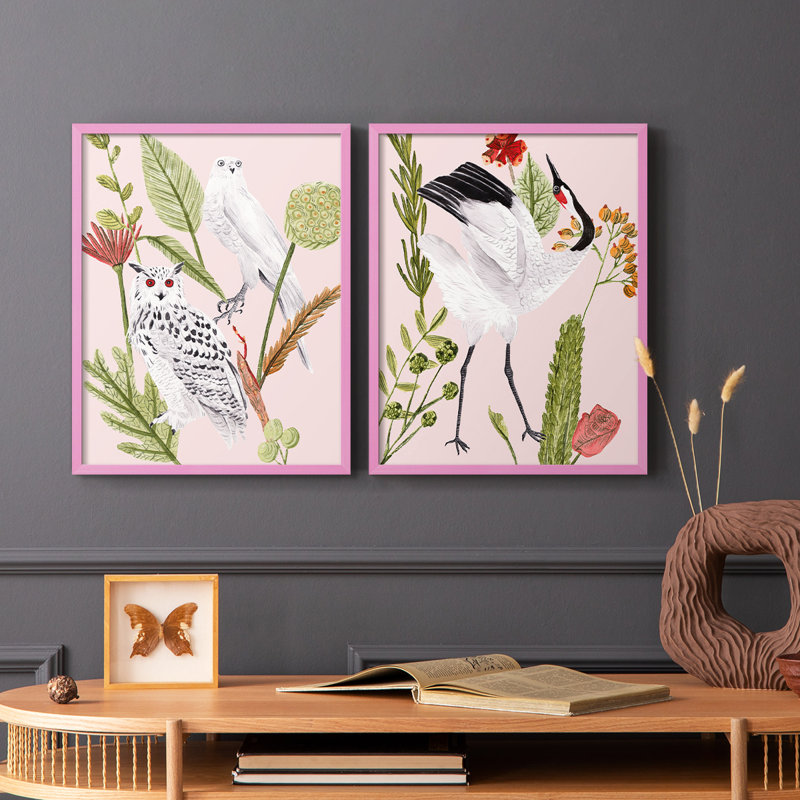 Birds in Motion V-Premium, reproduction encadrée - prête à être accrochée - aucun clou requis - aucun clou requis, Rose