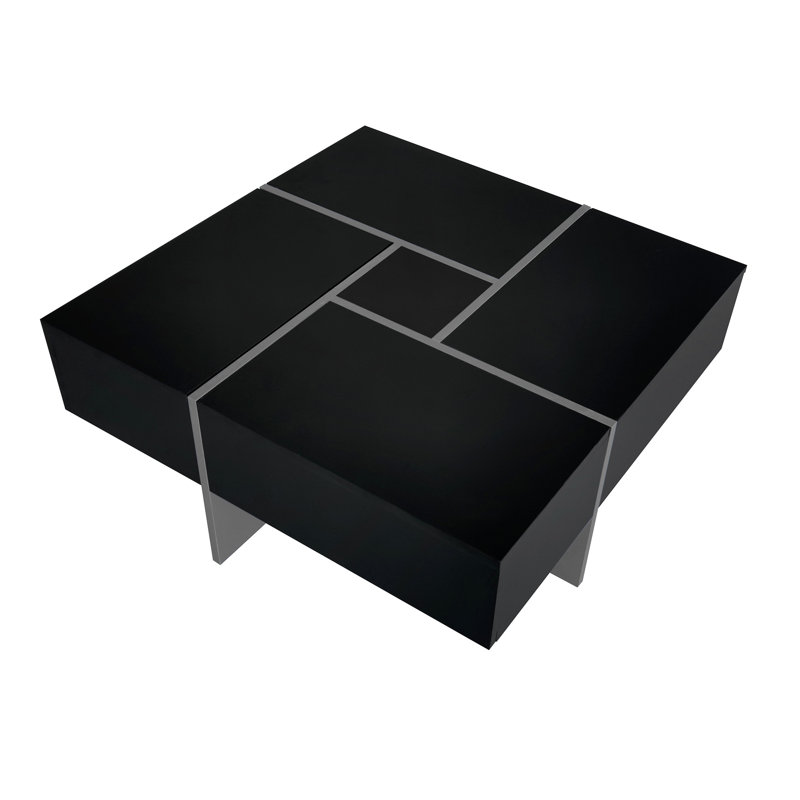 31.5"X 31.5", Unique Design Coffee Table With 4 Hidden Storage Compartments, Square Cocktail Table With Extendable Sliding Tabletop, UV High-Gloss Design Center Table