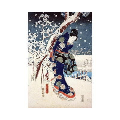Snow Scene In The Garden Of A Daimyo, Part Of Triptych by Utagawa Hiroshige - Wrapped Canvas Gallery-Wrapped Canvas Giclée