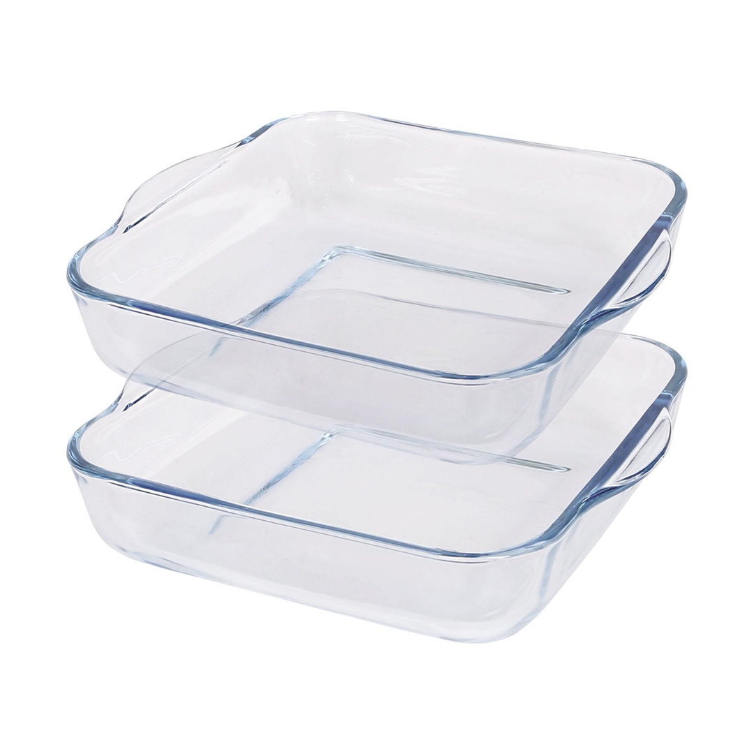 Argon Tableware Square Glass Stainless Steel 2 Piece Ramekin Baker Bakeware Set