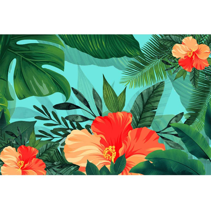 Orange Hibiscus in the Jungle Wall Mural, 100" L x 144" W