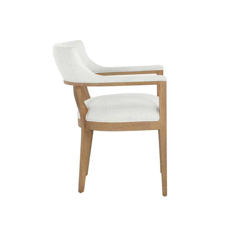Upholstered Arm Chair, Cream, Natural Wood