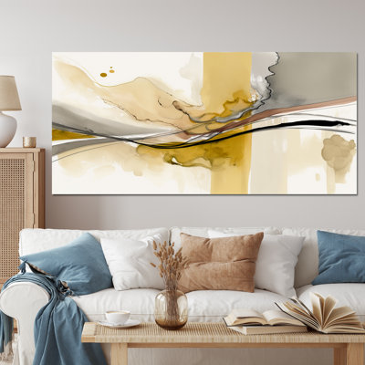 Touched By Mustard Yellow And Ultimate Gray IV - Abstract Liquid Ink Framed Prints