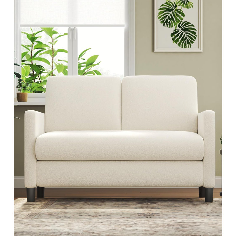 Beige 51'' Teddy Fabric Loveseat Sofa with Wood Frame