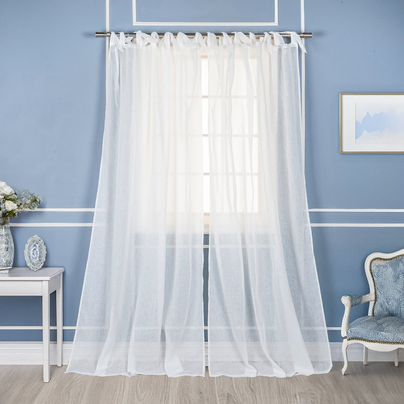 Elyse One Allium Way® Solid Semi-Sheer Tab Top Curtain Panels, White, 52" W x 84" L