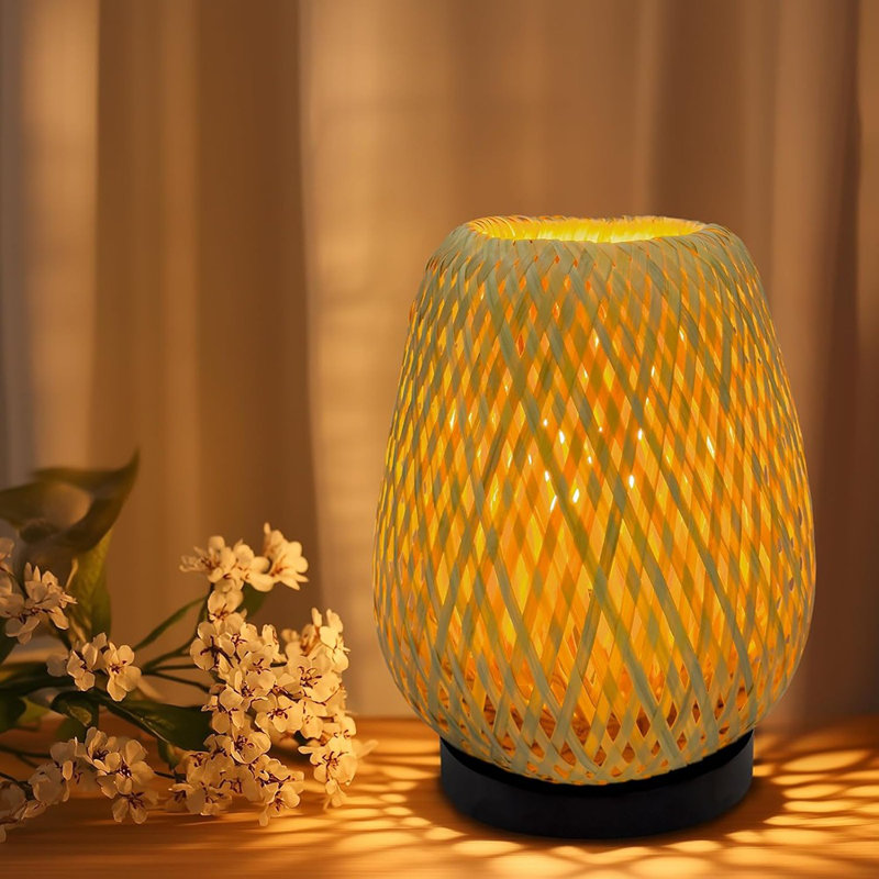 Lampe de table en rotin, lampe de table de chevet tissée à la main Boho, ...