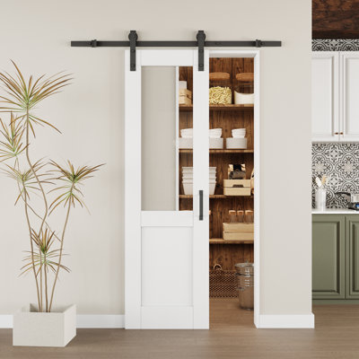 Modern White Primed And Clear Glass Sliding Barn Door With Installation Hardware Kit(No Assembly Required)