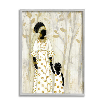 " Mother And Child Holding Hands Neutral Tree Forest " by Tava Studios