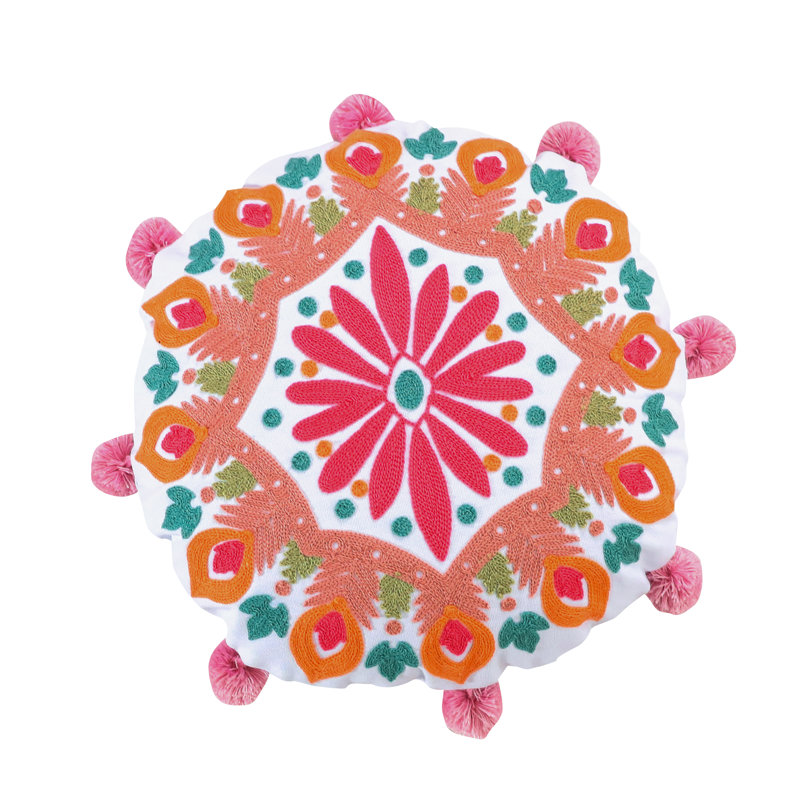 Lima Llama Round Crewel Pillow