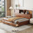 Wooden Daybed with 3 Storage Drawers, Upper Soft Board, shelf, and a set of Sockets and USB Ports-97691163-97691159