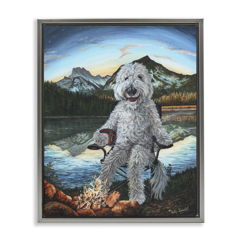 Chien par Campfire Landscape, H 17 po x l 21 po, Cadre flottant gris lustré