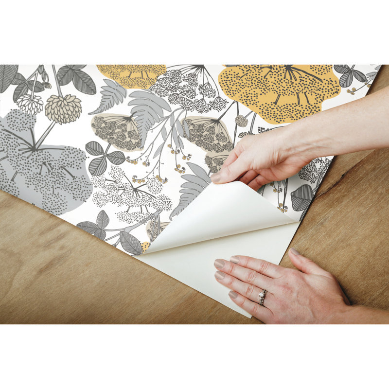 Rouleau de papier peint adhésif lisse L 18,86 pi x l 18 po, Jaune / Gris