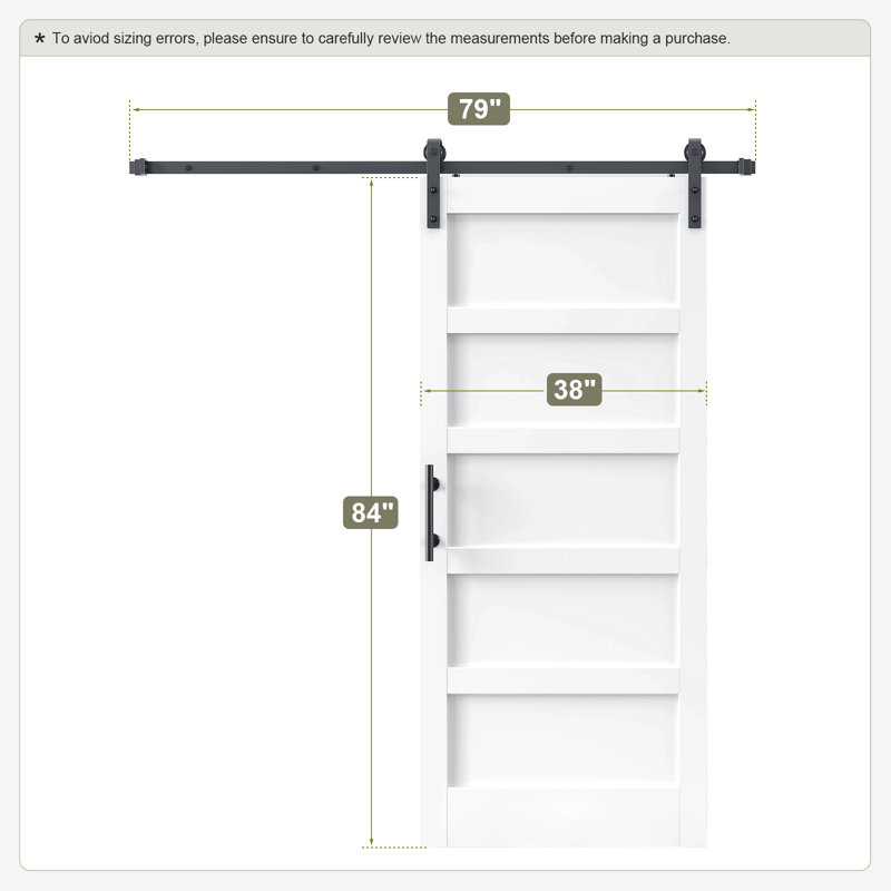 Porte de grange en bois manufacturé à 5 panneaux avec quincaillerie d'installation, 38 po x 84 po
