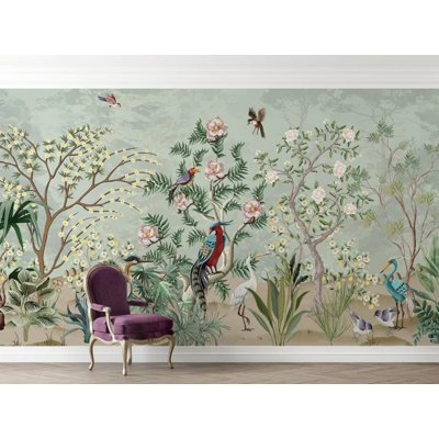 Elegant Green Crane Garden Scenic Wallpaper