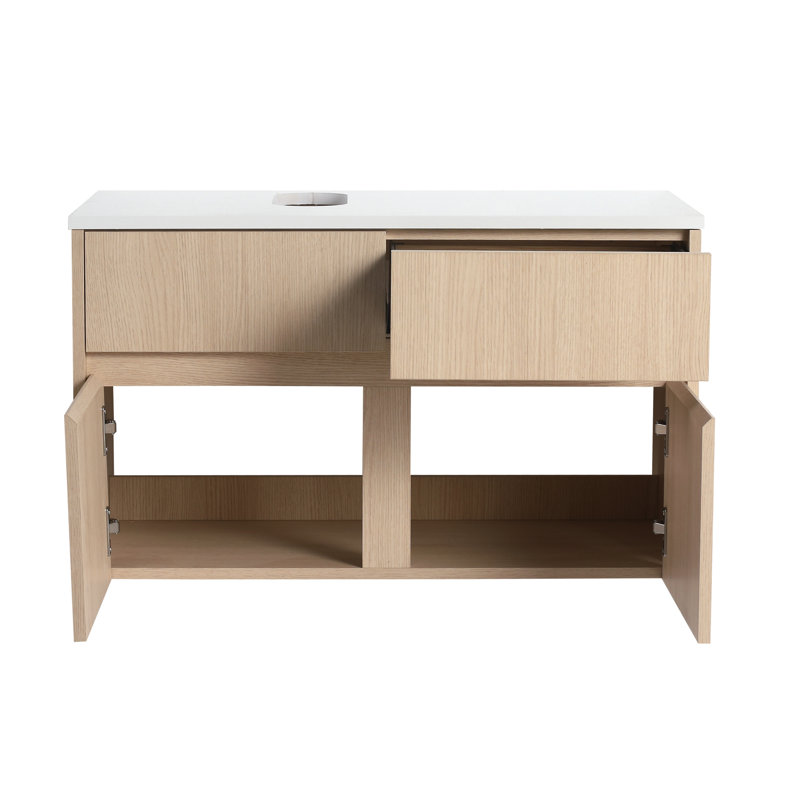 Base de meuble-lavabo mural 32 "avec armoire à double porte et tiroir, Chêne blanc Fang