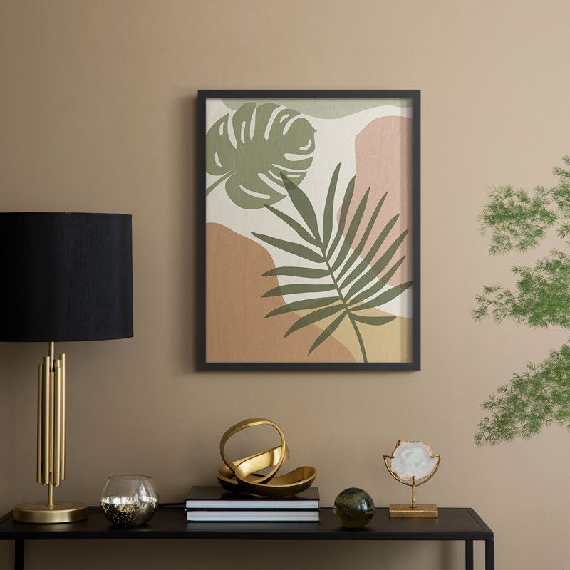 «Mid Century Palm I», reproduction encadrée - bois massif, H 30 po x l 24 po, Noir, noir, noir, noir