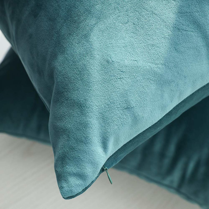 Housse de coussin en velours uni, Bleu sarcelle, H 22 po x l 22 po
