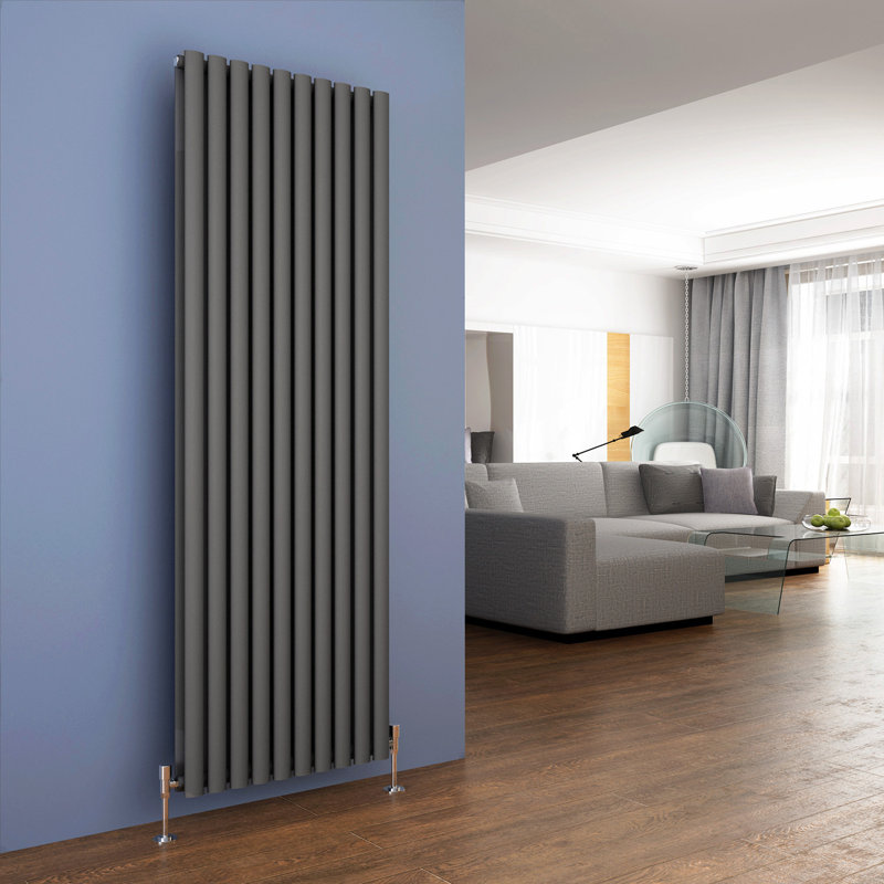Liberty Vertical Oval Panel Radiator, Anthracite, 180cm H x 59cm W x 8.2cm D
