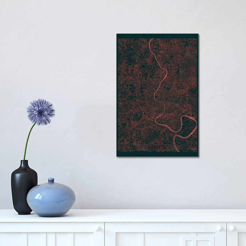 Bangkok Infrared Urban Blueprint Map by Hubert Roguski - Wrapped Canvas Print, 30.48 cm H x 45.72 cm W