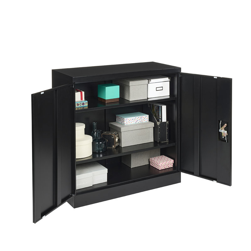 Hilliard Metal Storage Cabinet with Lock, 2 Doors,  1 Shelf Storage Cupboard for Files, Tools, Black