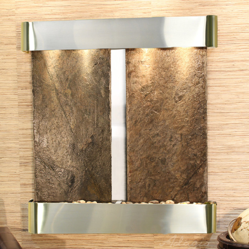 Fontaine Aspen Falls avec lumière, Acier inoxydable, Ardoise verte