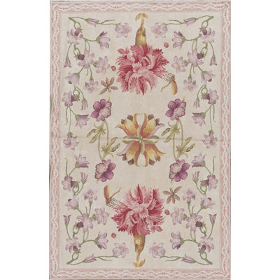 Hand-Knotted High-Quality Beige and Peach Area Rug