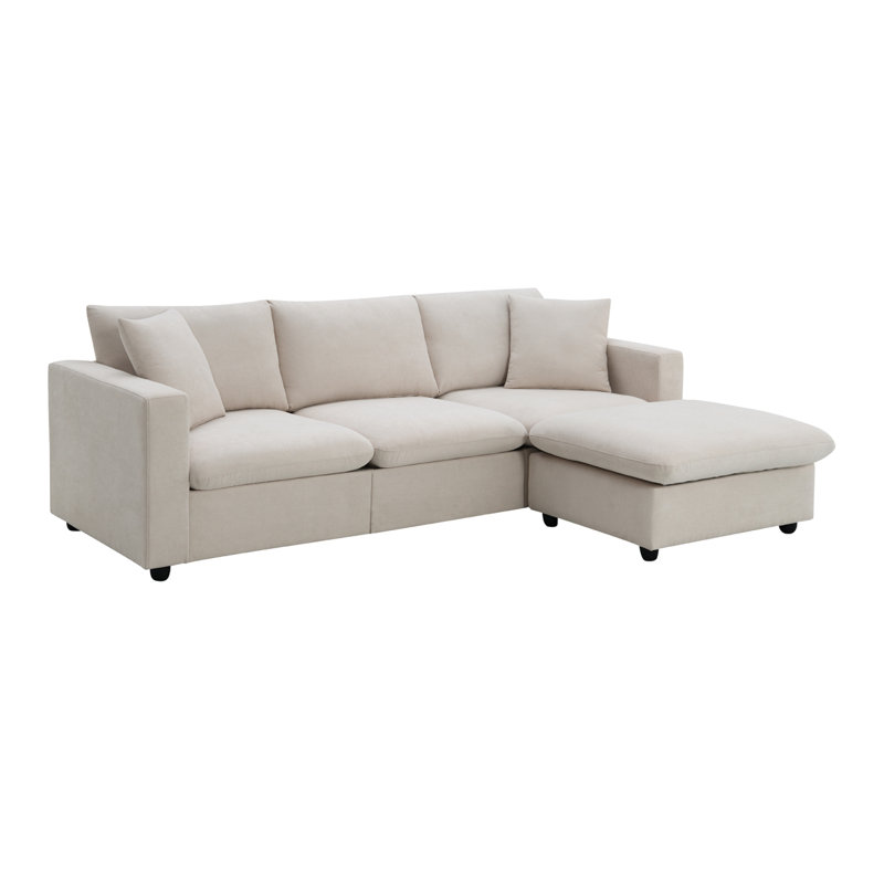 Canapé modulaire moderne 100,4 x 64,6 po Modern Canapé, ensemble de canapé en L avec 2 coussins gratuits, ensemble de canapé en tissu de polyester à 4 places avec repose-pieds convertible pour salon, appartement, bureau, 4 couleurs