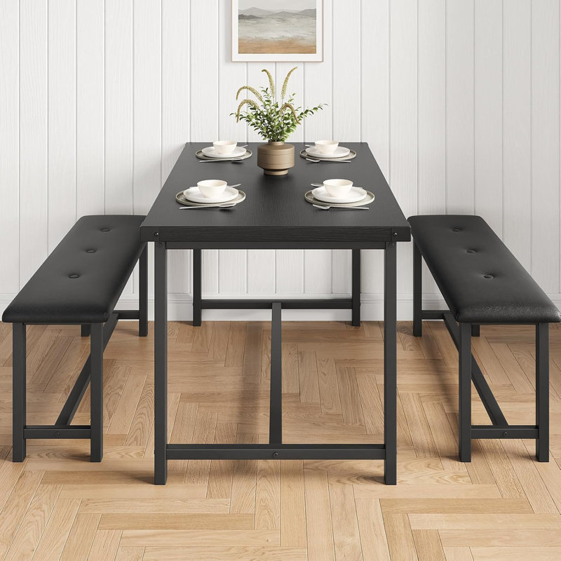 Ensemble de table de salle à manger pour 4, table de cuisine avec bancs rembourrés, ensemble de table de salle à manger rectangulaire