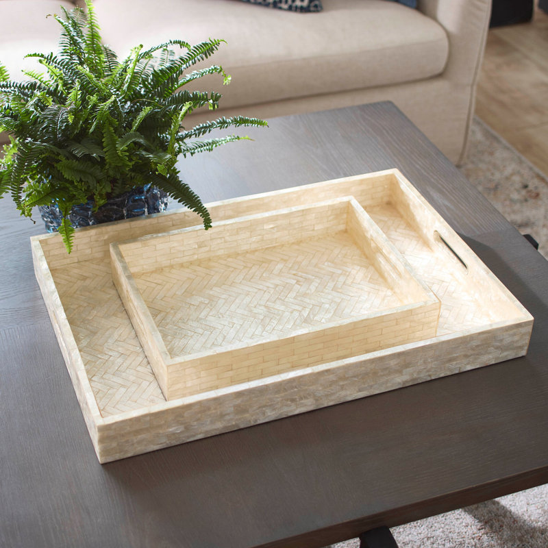 Triton Shell / Capiz Decorative Tray, Pearl, 3.25" H x 18.25" W x 13.25" D